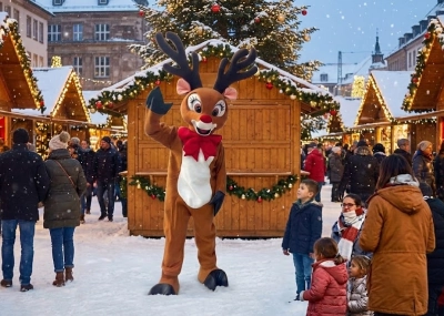 Mascotte de rennes du père noel professionnelle